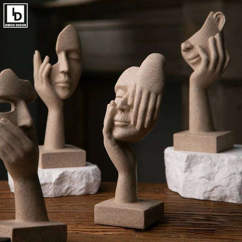 Nordic Abstract Face Sand Color The Thinker Gesture Ornaments Statues Sculptures Figurine Room Maison Home Decor Decoration S260204