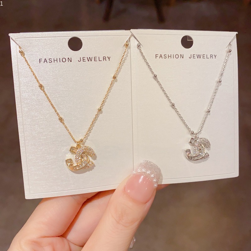 Necklaces for Women Double C Zircon Pendant Adjustable Chain Minimalist Shiny Fashion Jewelry Versatile Daily Wear Gift