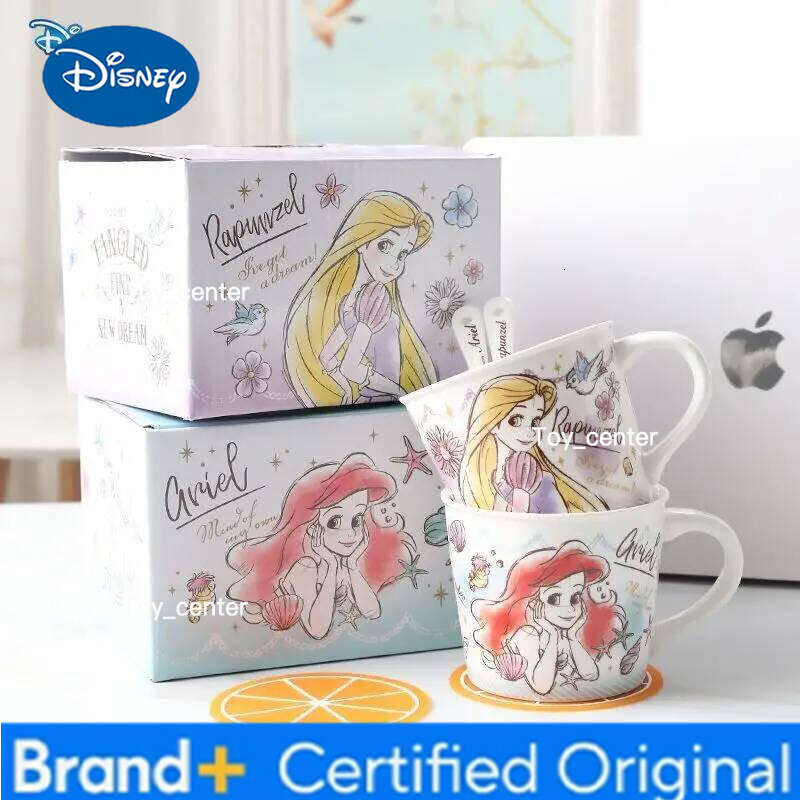 Disney Winnie the Pooh Stitch Ceramic with Spoon Cute Cartoon Home Coffee Mug Color Box Giving Gift H260205