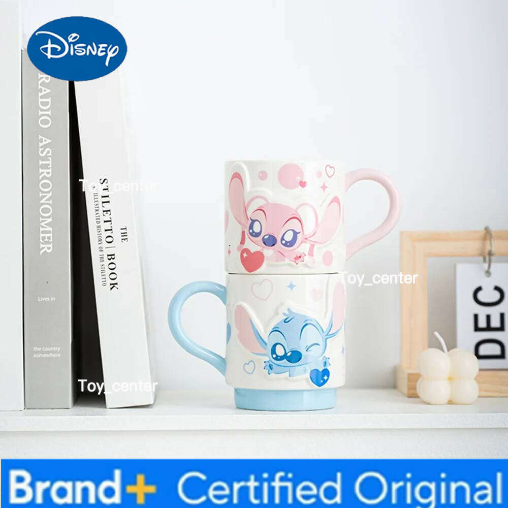 Disney Cute Stitch Ceramic Mugs Couple Sets Household Water Cups with Handgrip 300ML Casual Coffee Cup 2Pcs Porcelain Drinkware Gifts H260205