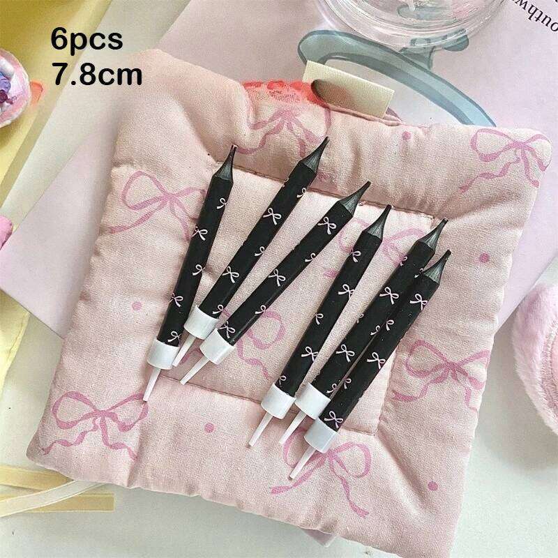 6pcs Bow Cute Birthday Candles Cupcake Toppers Coquette Decor Baby Shower Wedding Bachelorette Party S260204