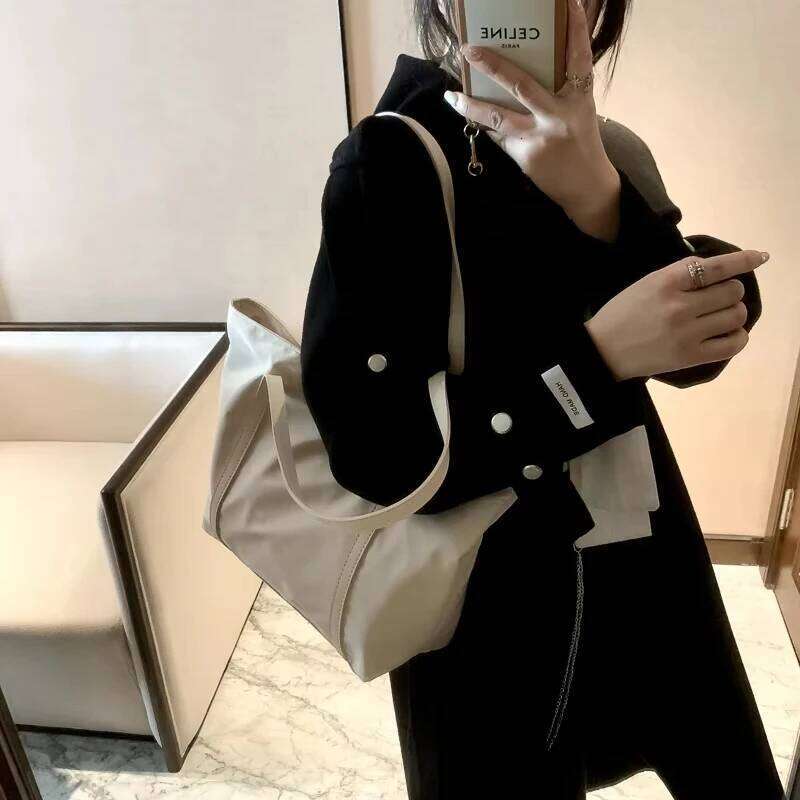 Simple Solid Color Shoulder Bag Handbag Oxford Top-handle Totes Female Large Capacity Shopping Street Zipper Bags for Women Y260204