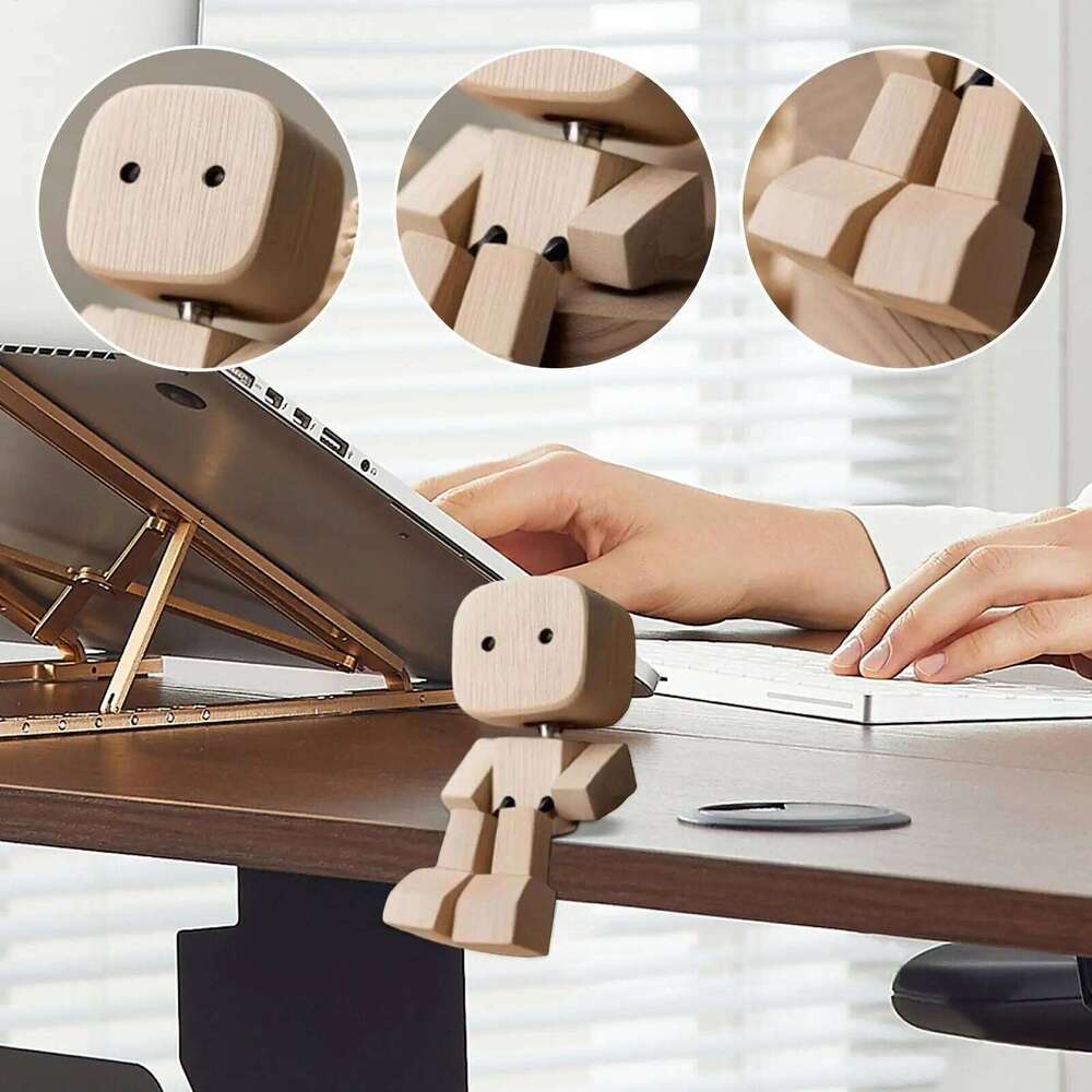 Shaking Wooden Figurine Man Tabletop Decor Creative Statue for Car Dashboard Study Shelf Display Desk Bedroom Living Room S260204