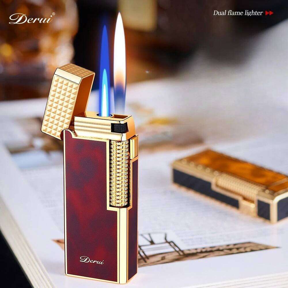 DR358 Double Flame Switching Butane Lighter, Three-dimensional Embossing, Fashionable Side-slip, Metal, Smoking Accessories S260207