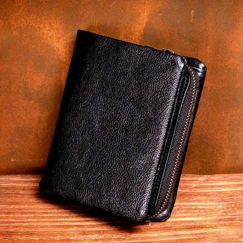 Original vegetable tanned short retro top layer cowhide wallet, handmade genuine leather multifunctional wallet Z260205