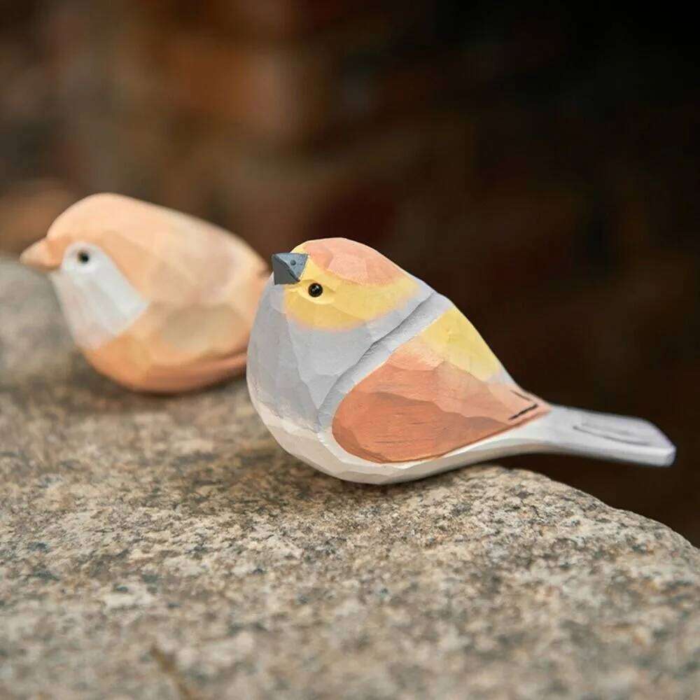 Creative Cute Wood Mini Carving Small Ornament Handmade Painting Wooden Bird Figurine Tabletop S260204
