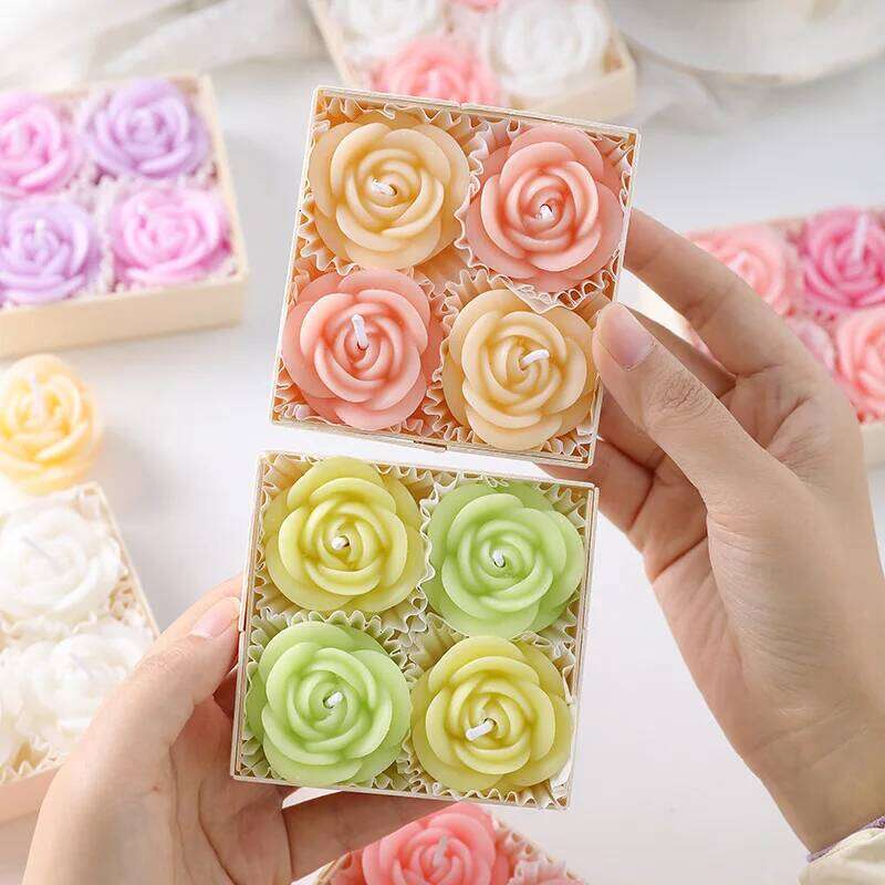 4pc/box Pink Purple Rose Box, Romantic Gift And Souvenir, Artificial Flower Scented Candle S260204