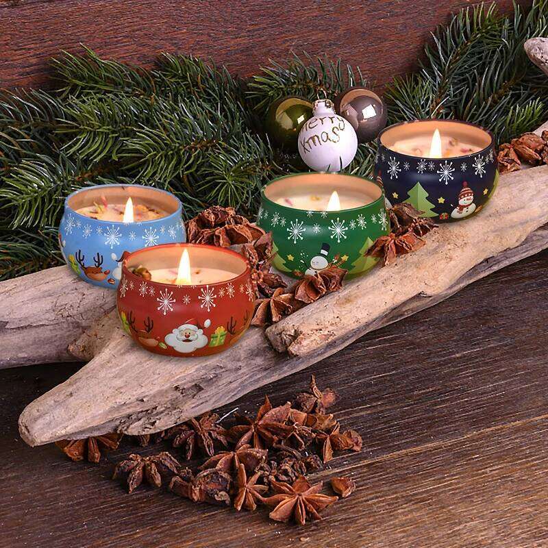 1PC Christmas Aromatherapy Candle Tinplate Rose Goji Berry Blood Orange Lavender Vanilla Gift New Year Party Home Decoration H260205