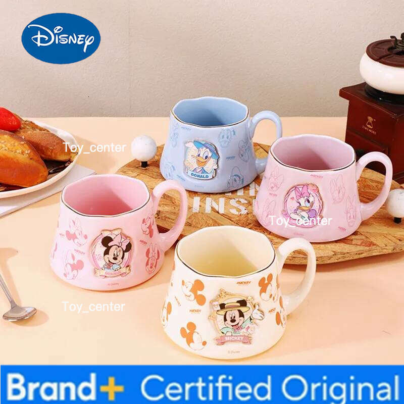 Disney Orginal Brocade Luxury Mickey Badge Cup Cartoon Ceramic Cute Girl Heart Big Ears Breakfast Coffee Mug H260205