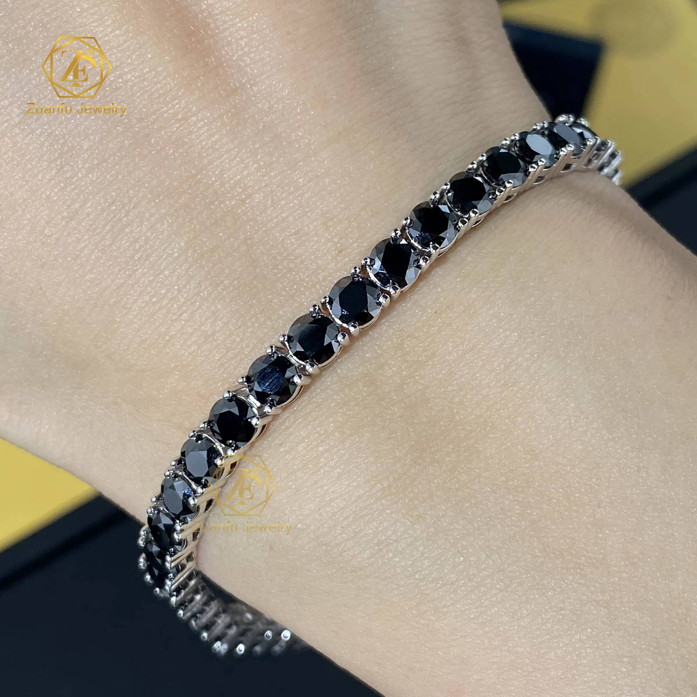 Black Moissnaite Long Tennis Chain 3mm 4mm 5mm 65mm GRA Moissanite Diamond Necklace 925 Black Silver Cuban Link Chain