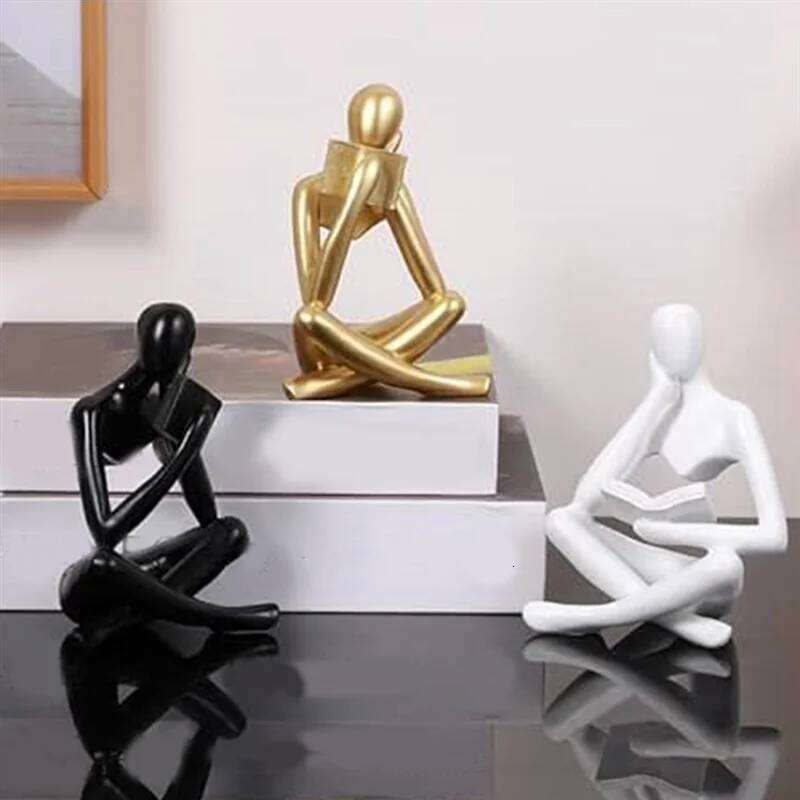 AUAU-Thinkers Sculptures, Thinkers Resin Statue Reading Ornament,Thinkers Sculpture Decoration, Modern Book Decor S260204