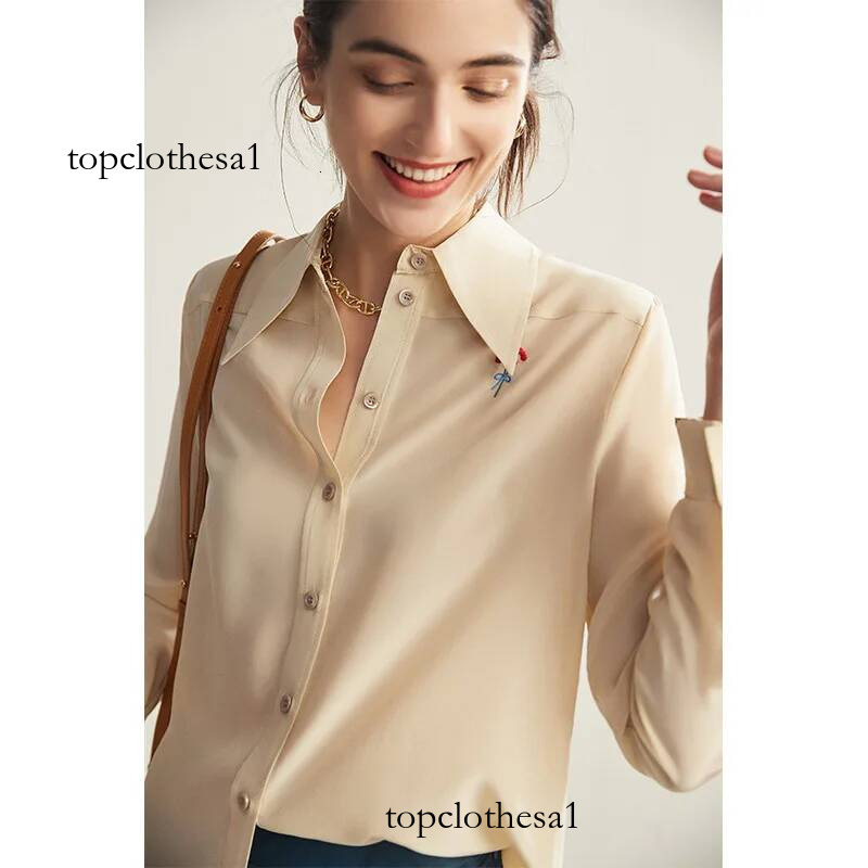 Women's Heavy Mulberry Silk Shirt 2025 Spring and New Summer Embroidered Niche Commuter Long-sleeved Top