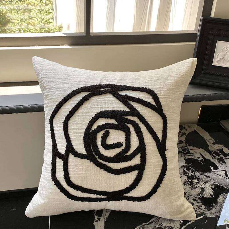 Pillow Case Rose Light Luxury Living Room Chenille Embroidered Sofa Pillow Decorative Cushion Backrest Pillow Cover Home Decor