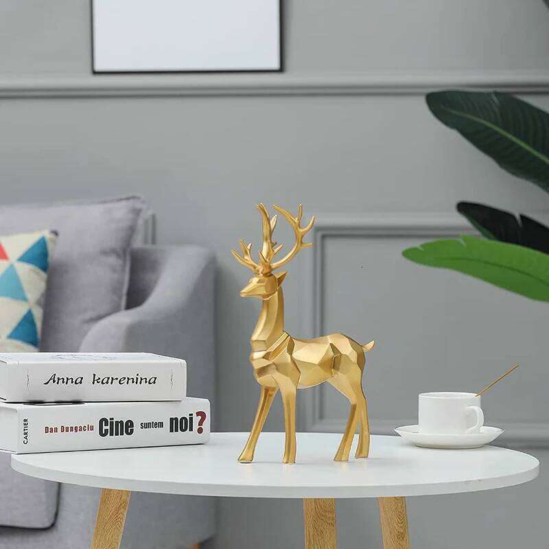 Resin Geometric Elk Sculpture Standing Gold Deer Statues Festival Reindeer Home Decor Living Room TV Cabinet Ornaments S260204