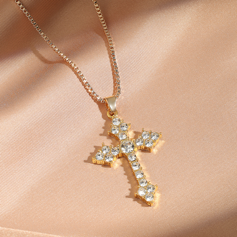 New European American Vintage Cross Necklace with Zircon Inlay, Popular on Instagram, for Men and Women - view 8