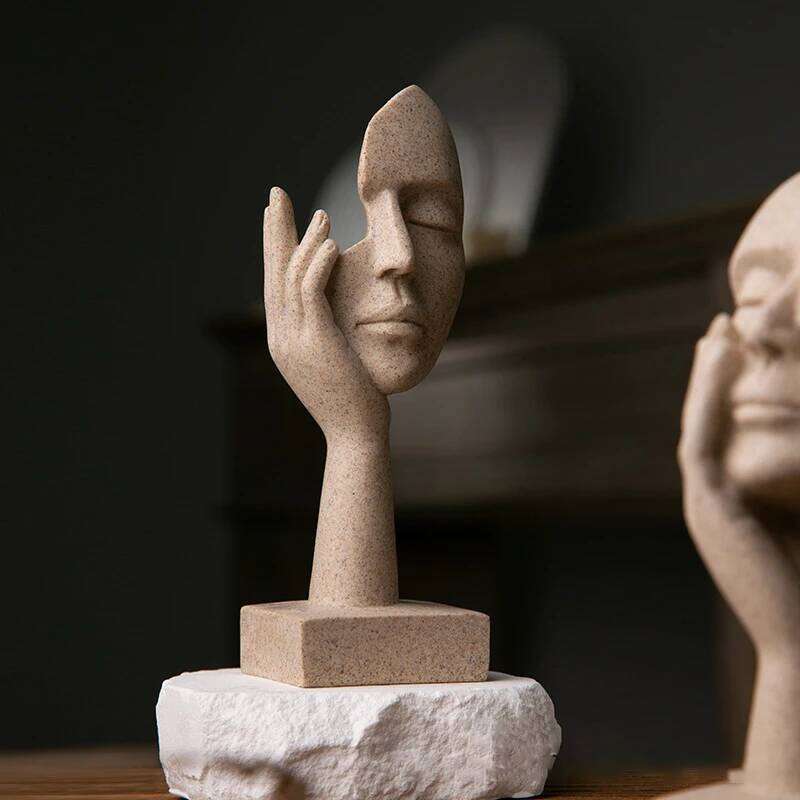 Nordic Abstract Face Sand Color The Thinker Gesture Ornaments Statues Sculptures Figurine Room Maison Home Decor Decoration S260204