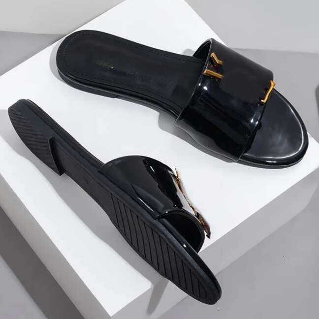 Luxuries Metallic Sandals Designer Women's Slippers Shoes Slide Summer Fashion Wide Flat Fashion Beach Women's Slippers Bleu Clair Letter Slide With Box Size 37-42