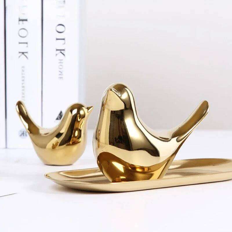 Modern Simple Luxury Ceramic Figurines Home Decoration Accessories Golden Bird Figures Decorative Wedding Ornaments S260204