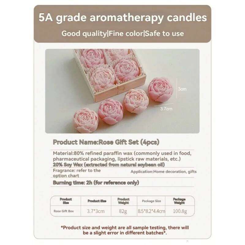 Rose Flower Shaped Soy Wax Candle Set of 4 Gift Box, Handmade Decorative Smokeless Candles for Home Decor,Birthday,Wedding Gifts S260204 106