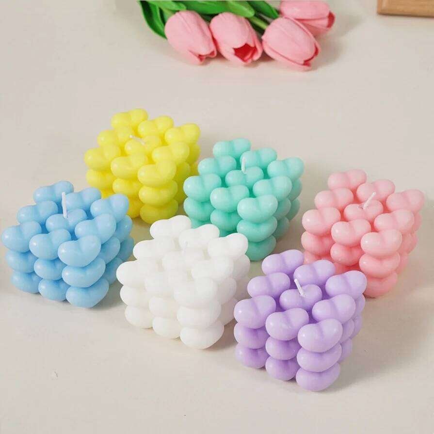 Heart-Shaped Aromatherapy Flame Cube Handmade Candle Valentine'S Day Wedding Proposal Indoor Decoration S260204 3d3