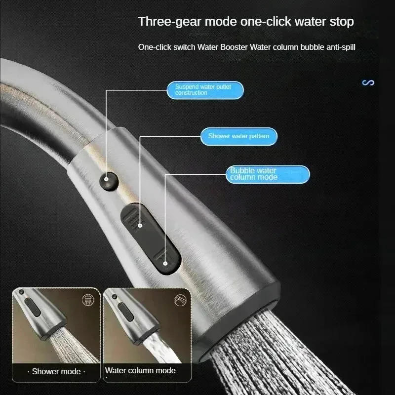 Kitchen Faucets 304 stainless steel Pull Out Sink Water Tap Deck Mounted Mixer Stream Sprayer Head Cold Taps 260122