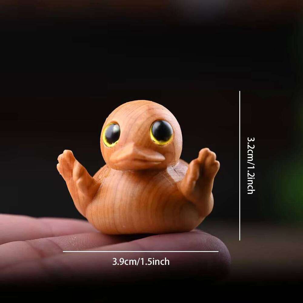 Wooden Cute 1Pc Little Yellow Duck Handheld Ornament Solid Wood Carving Home Office Cartoon Desktop Small & Decoration