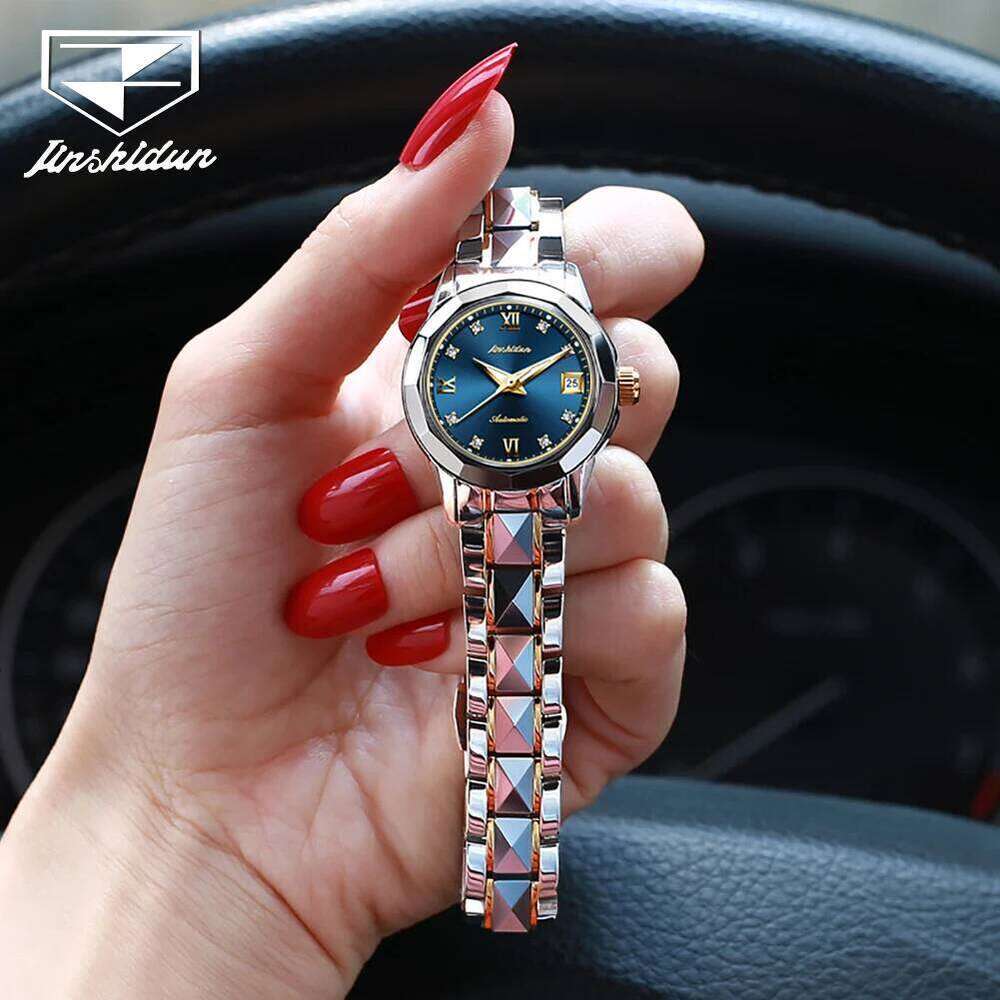 JSDUN 8813 Automatic Women's Watches Luxury Tungsten Steel Strap Calendar Waterproof Mechanical Wristwatches for Woman 26H0205