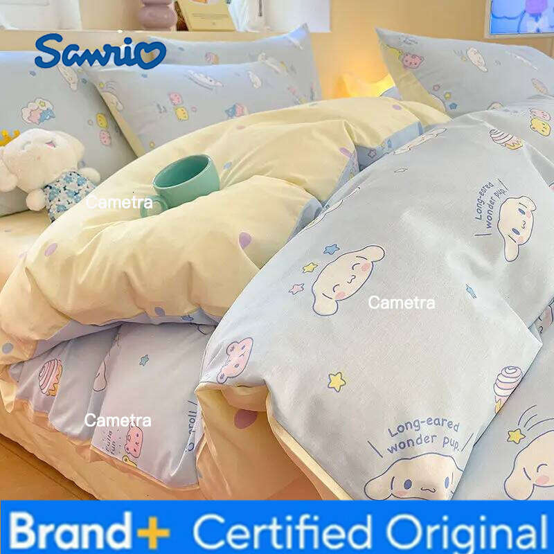 Sanrio Cinnamoroll 100% Four-piece Cartoon Series Cotton Kids Bed Sheet Quilt Cover Pillowcase 3-piece Set H2602051