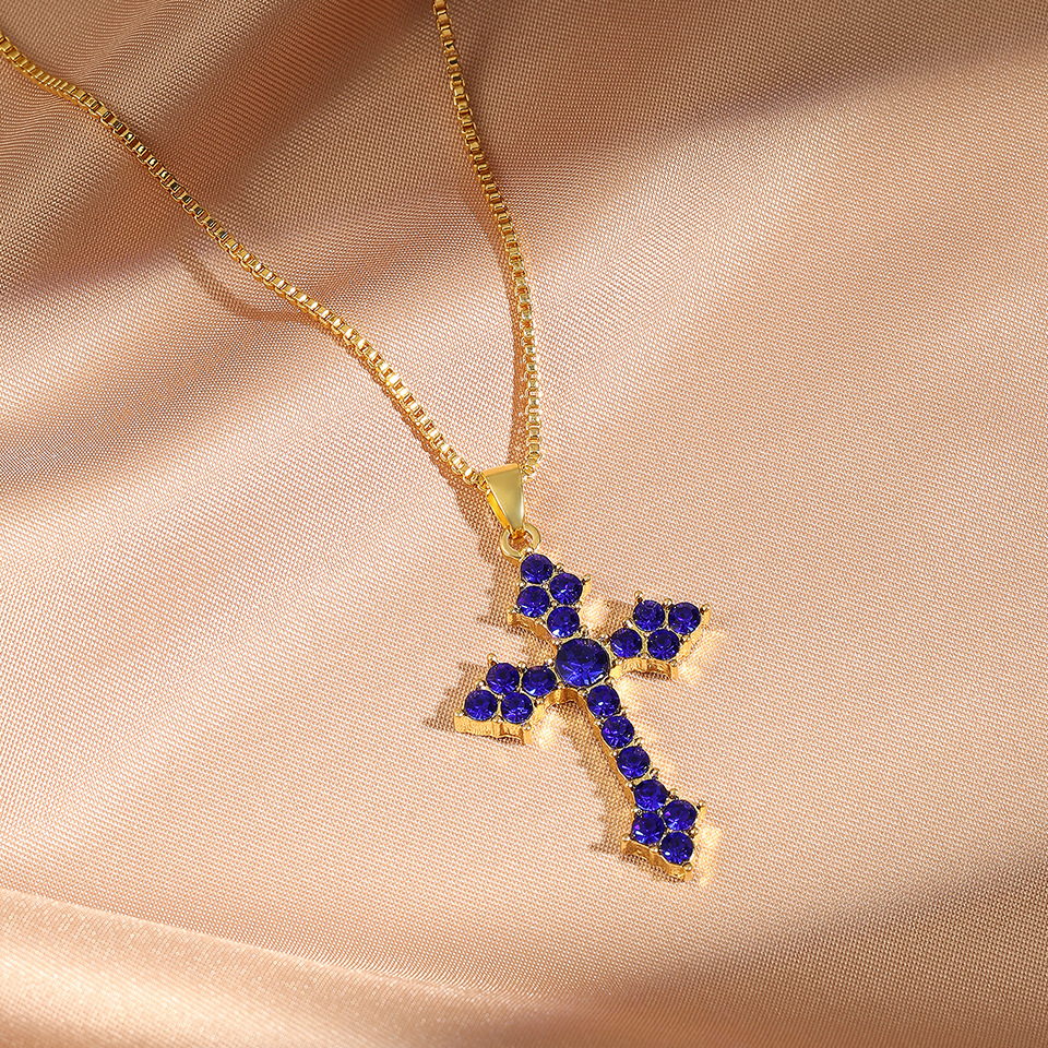 New European American Vintage Cross Necklace with Zircon Inlay, Popular on Instagram, for Men and Women - view 5