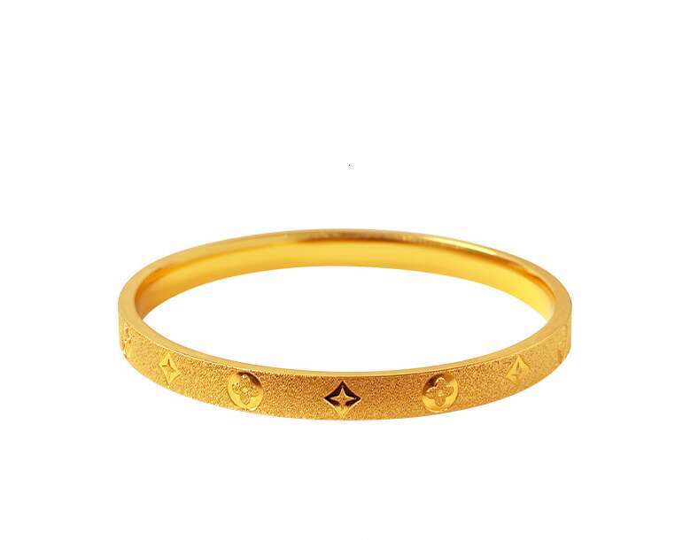 Niyou 24k Real Plated Sand Gold CNC Money Style Four-Leaf Clover Old Flower Bracelet Ring for Women Gift