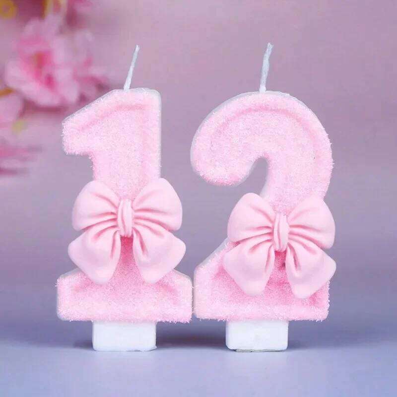 Creative 0-9 Number candles new girl pink bow With Birthday Party Anniversary Cake Decoration S260204