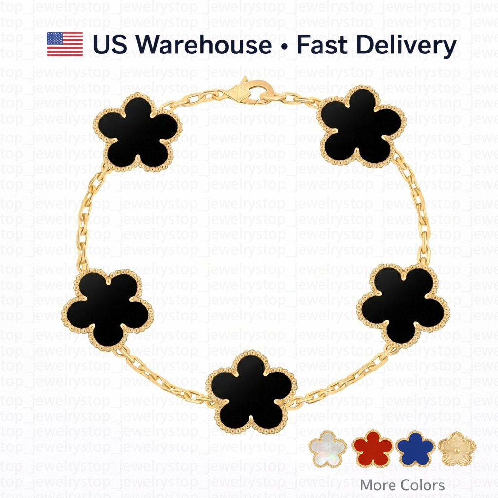 High Quality Five-Leaf Clover Bracelet for Women 18K Gold Plated Lucky Flower Bracelets Black Onyx White Shell Adjustable Link Chain Jewelry