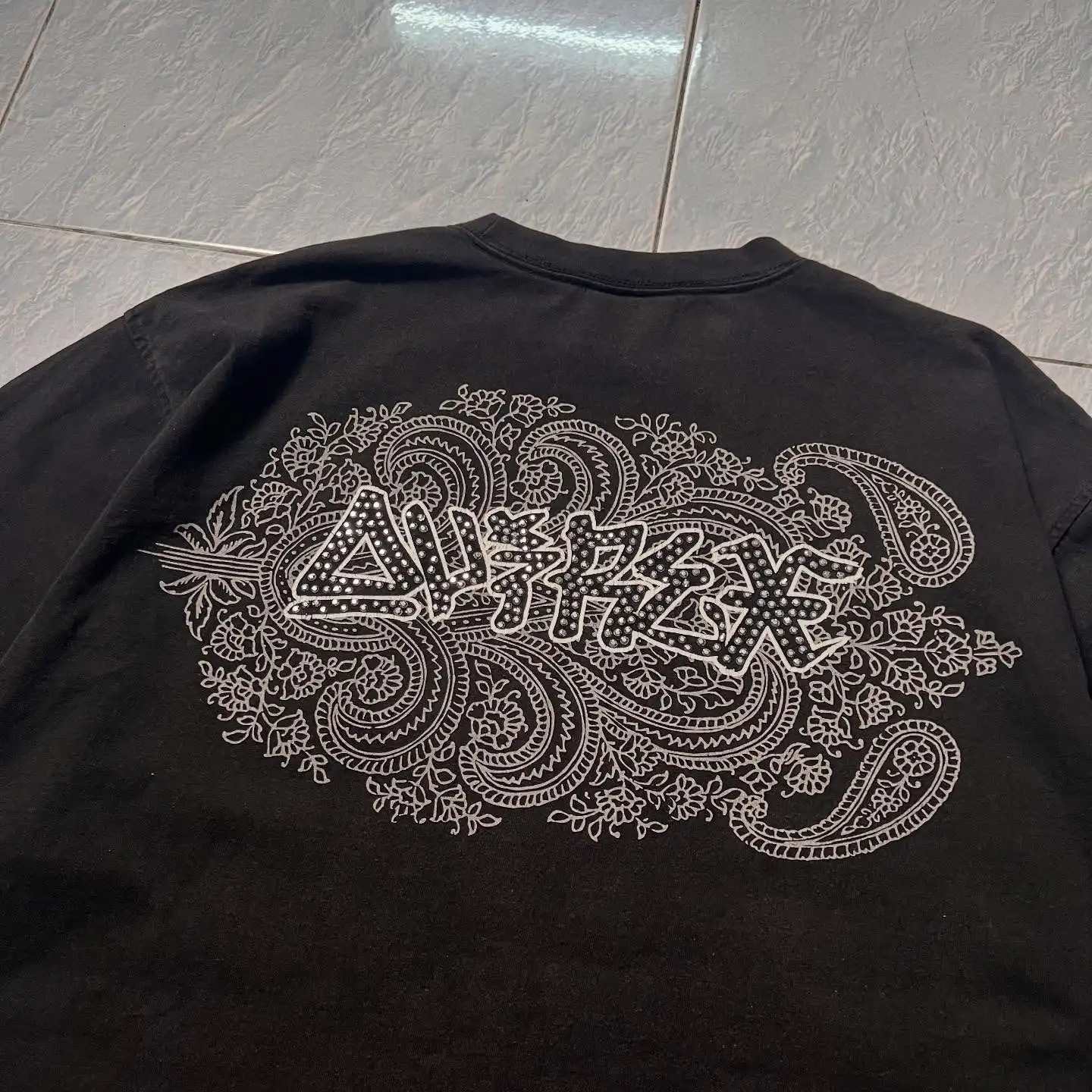 Vintage Avirex Black Short - Sleeve T - Shirt with Rhinestone Double - Sided Pattern Retro Streetwear Top 260129