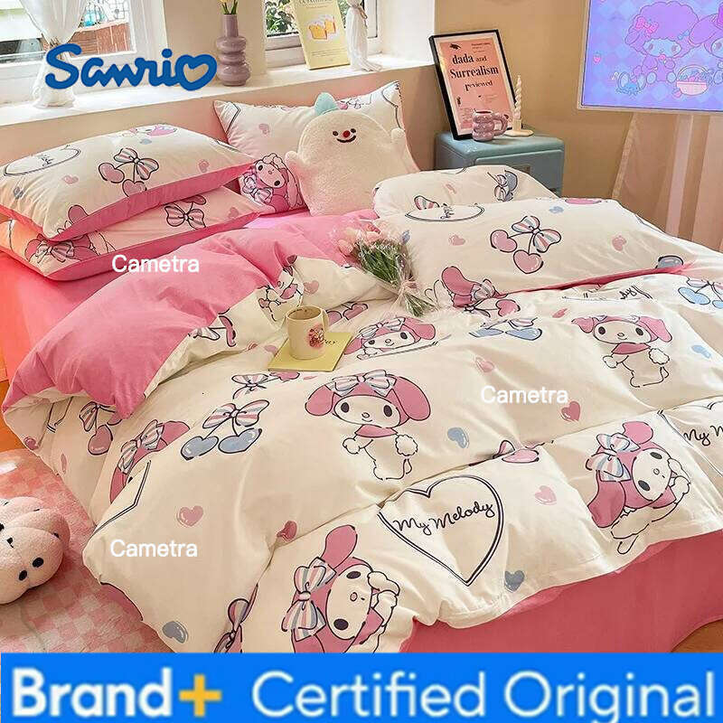 Sanrio 1.2-1.5m New Cartoon Pure Of Four Pieces My Melody All Cotton Set High-End Bed Sheet Quilt Cover H260205