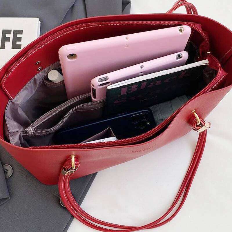 Red Fashion Shoulder Large Capacity Brand PU Leather Luxury Designer Tote Bag Commuter Wedding Party Big Handbag Y260204