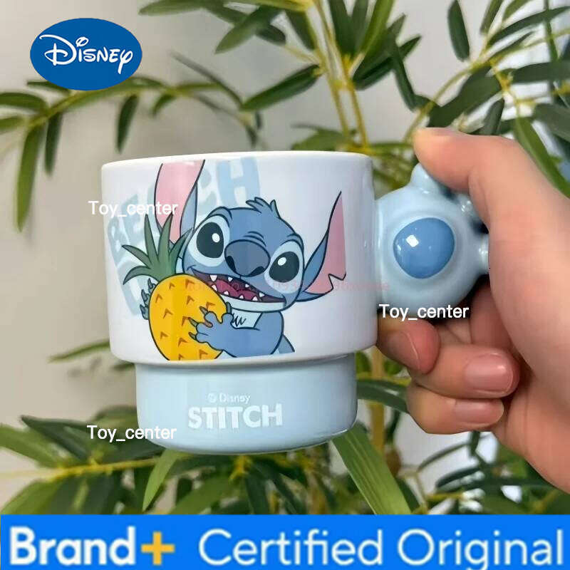 Disney Stitch Cartoon Ceramic Mugs Set of 4 Stackable Box Birthday New Year Gift for Girlfriend Female Friend Women H260205