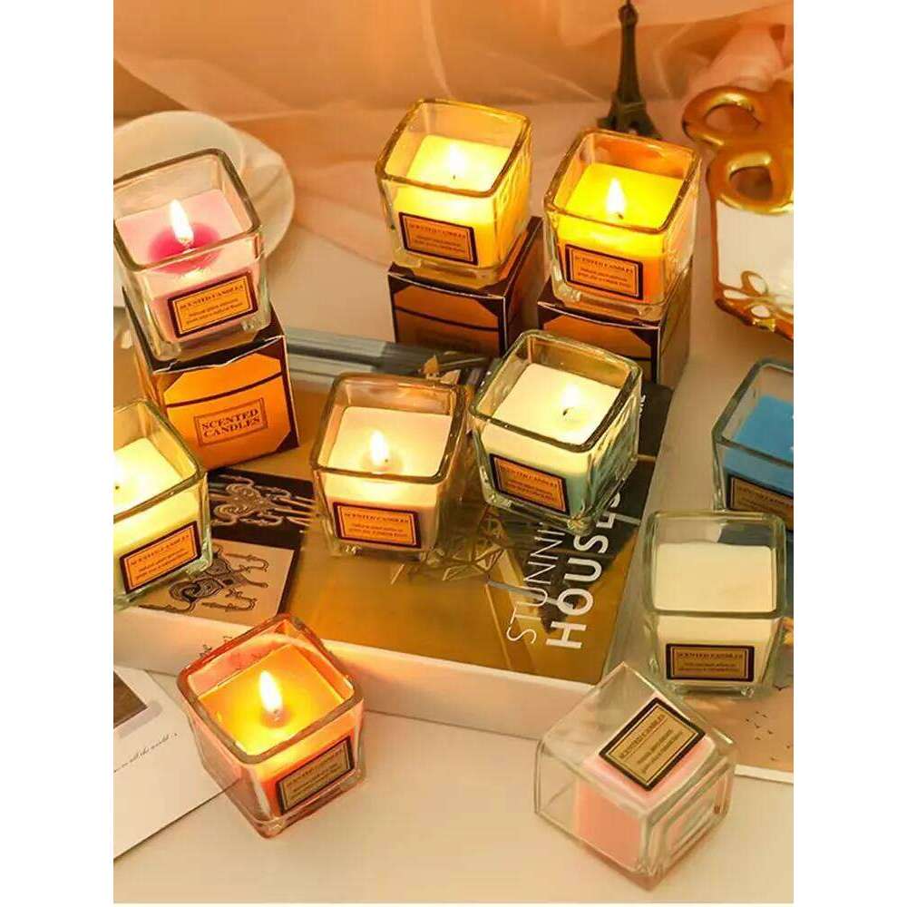 Square Small Cup Aromatherapy with Seven Optional Scents for Couples Date Night Atmosphere Candle H260205