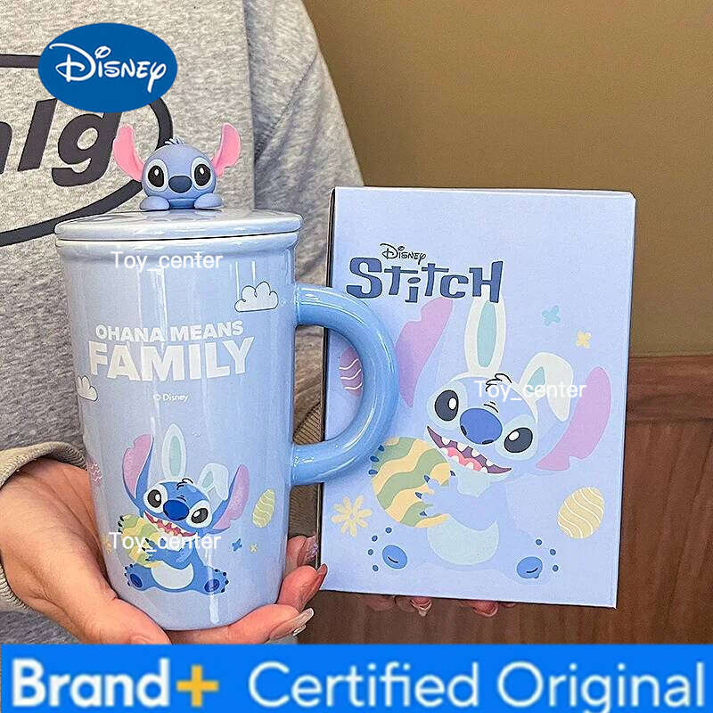Disney Stitch Cute Cartoon Ceramic Mug With Lid Large Capacity Office Water Cup For Women Couple Birthday Gift H260205