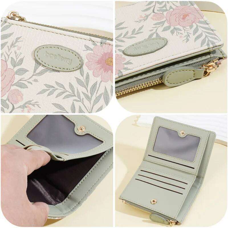 New Multi-Functional Women's Short Ins, Fresh And Multi-Position Floral Wallet, Fashionable Zipper Coin Purse For Women Z260205