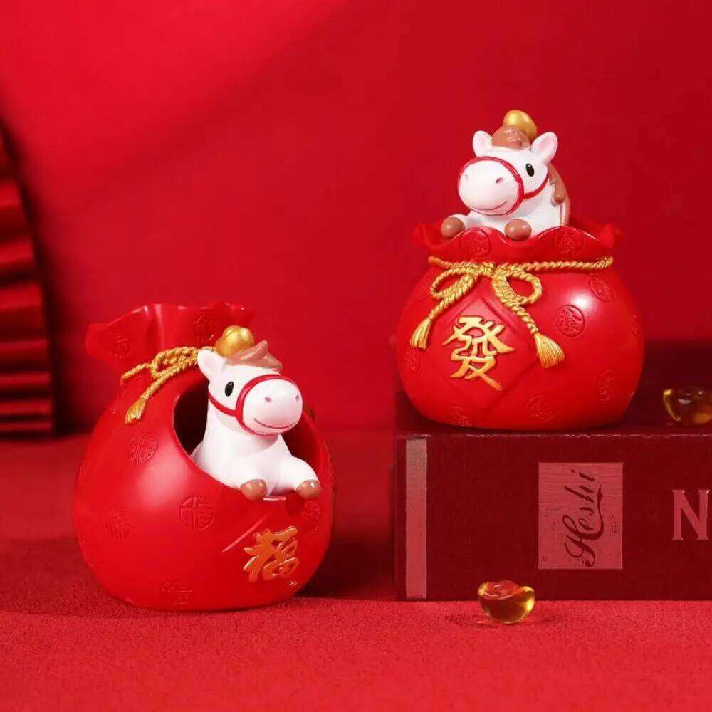 Chinese New Year Decor Cute Zodiac Horse Figurines Resin Desktop Ornament Wealth Good Fortune Home Office Decoration
