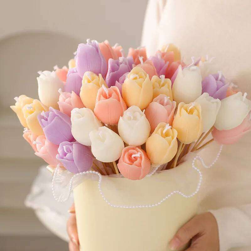 2PCS Realistic Tulip Bouquet Home Decor Floral Scented Aromatherapy Candle Set Gift for Her S260204