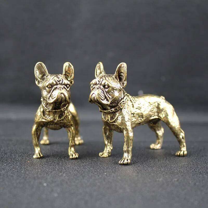 Brass Bulldog Statue Decor Desktop Ornament, Fighting Figure Home Decoration Sand Skin Dog Zodiac Ornament S260204