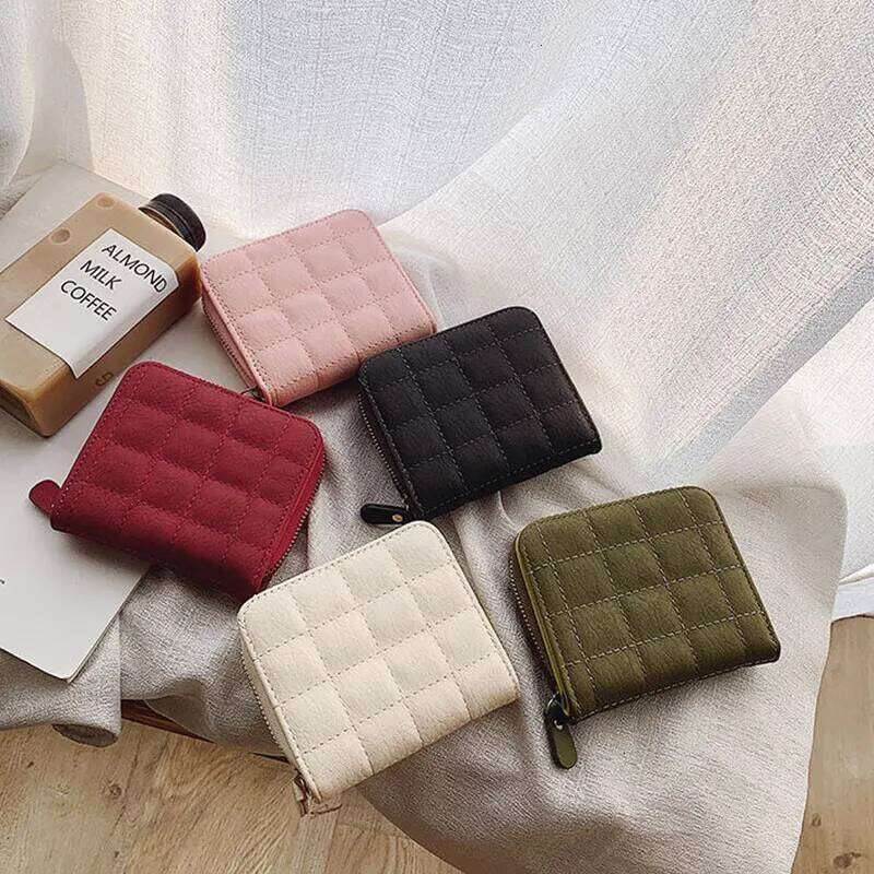 Women Fashion Zipper Wallet with Coin Purse PU Leather Plaid Purses Ladies Cute Mini Korean Version Small Card Pack New In Z260205