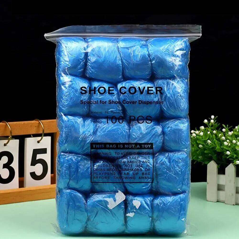 100pcs Disposable Automatic Covers T-Buckle Plastic Shoe Protectors for Household Indoor Machines S260204