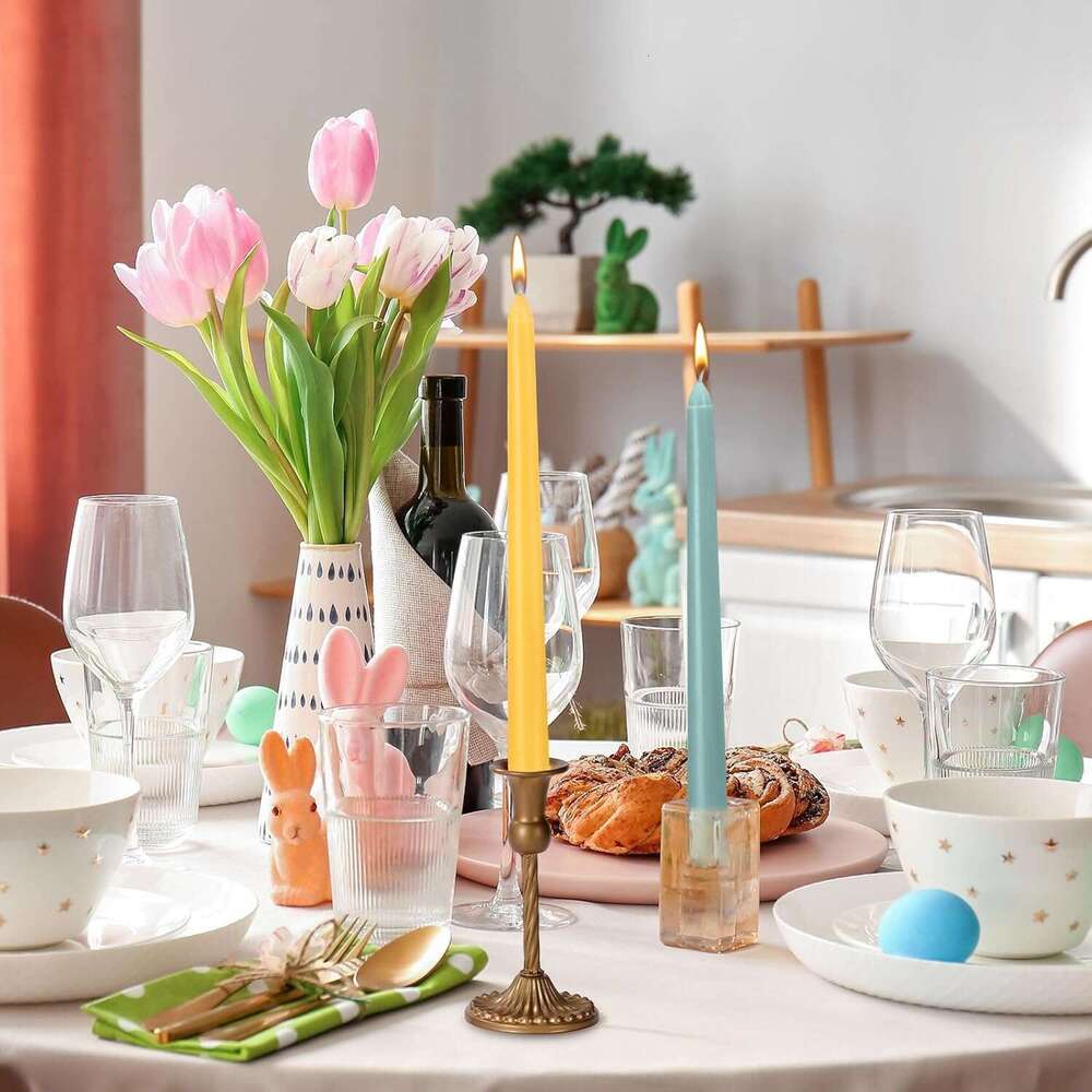 Nuanchu 24 Pcs Taper Candles 10 Inch H Dripless Tapered Smokeless Tall Unscented Dinner Candle for Valentines Party Wedding Home Decor Candlesticks, L