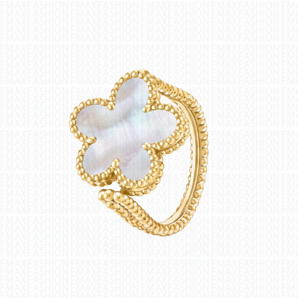 Luxury Spinner Ring for Women 18K Gold Plated Five-Leaf Clover Flower Rings Moissanite Diamond Rotating Relieve Anxiety Band Texture Finish Designer Jewelry Gift