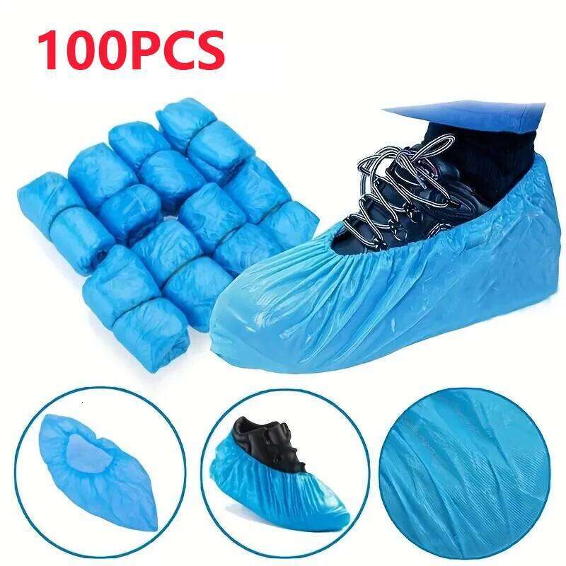 disposable waterproof plastic non-slip foot indoor PE padded shoe cover 100PCS S260204