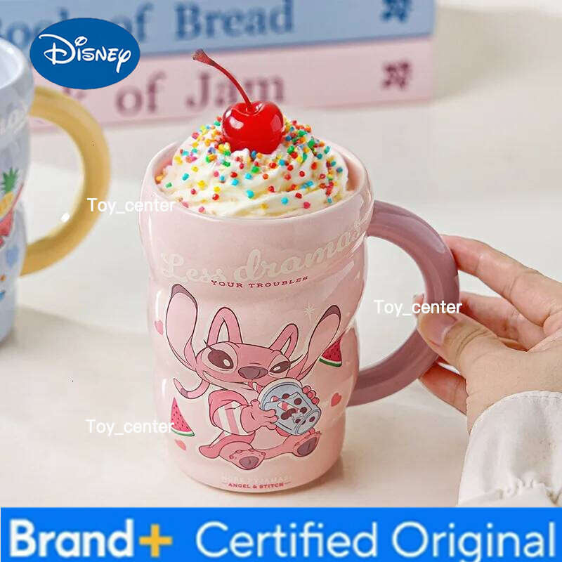 Disney Stitch Ceramic Coffee Mug Girls Home Rotating Twist Water Cup Student Large Capacity Cups with Handle Dishwasher Safe H260205