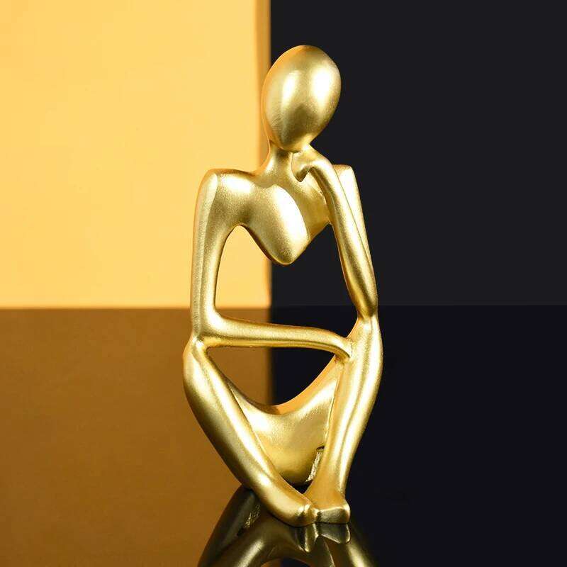 Resin Gold Thinker Statues Figurines Art Living Room Television Wine Cabinet Office Home Bookshelf Desktop Decorations Sculpture S260204