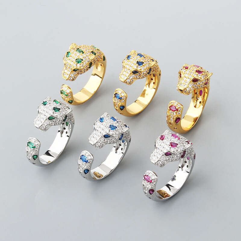 European and American Style Exaggerated Light Luxury Temperament Inlaid Colorful Zircon Popular Women's Open Leopard Head Bracelet